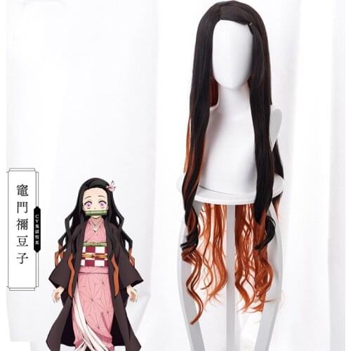 Demon Slayer Nezuko Kamado Cosplay Wig Janpanese Anime Kimetsu no Yaiba Hair Headwear Halloween Cosplay Costume Accessories