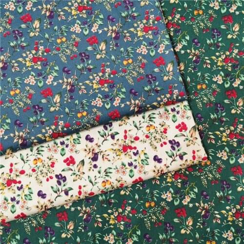 BEIGE BLUE GREEN Retro Pastoral Small Red Purple Strawberry Berry Flower 100%Cotton Twill Fabric For Kid Patchwork Clothes Dress