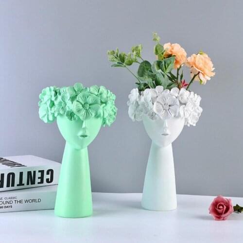 29cm Lovely Portrait Girl Resin Statue Handicraft Vase Nordic Creative Flowerpot Porch Living Room Home Decoration Ornament Gift