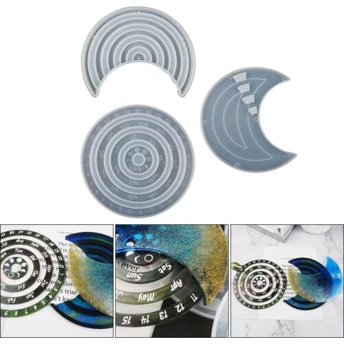 Moon Perpetual Calendar Resin Molds 3 Pieces Silicone Molds for Resin Casting, Moon Calendar Epoxy Molds for DIY Crystal Resin