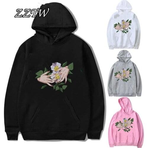 Cotton Hoodies Autumn Winter Streetwear Flowers Printing Pullovers Fashion Harajuku Winter Hoodie Women Loose Sweatshirt