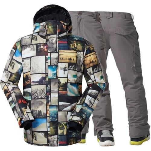 GS Mens Snow Wear Jackets + Ski Pants Outdoor Sports Snowboarding Suit Sets Waterproof Windproof Winter Clothing Costumes Brand