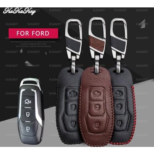 KUKAKEY leather Car Key Case Cover Auto Key Shell For Ford Focus Mondeo Festiva Fusion Suit Fiesta KA Holder Protector