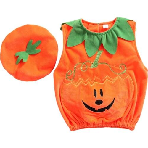 2021 0-3Y Halloween Lovely Baby Girls Clothes Sets Autumn Kids Girls Pumpkin Print Velvet Vest+Hats 2pcs Toddler Casual Outfits
