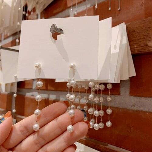 Trendy Simulation Pearl Long Chain Tassel Earrings Sweet Temperament Wedding Party Pendant Fashion Korean Jewelry Earrings
