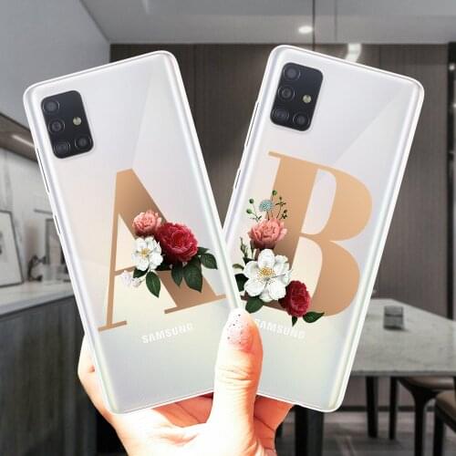 Fashion Flower Custom 26 English Initial Letters Clear Soft Silicone Case Cover For Samsung A51 A71 A21S A30 A31 A40 A50 A70