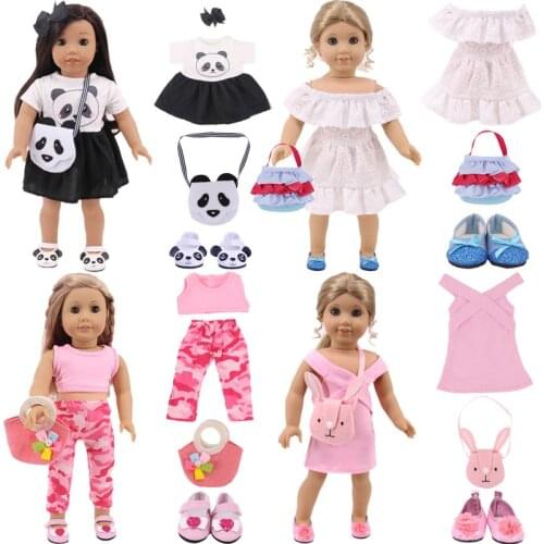 3 Pcs/set Cute Suit Clothes+Bag+Shoes Panda Animal Suit For 18 Inch American Doll Girls & 43 Cm New Born Baby Items,Doll Clothes