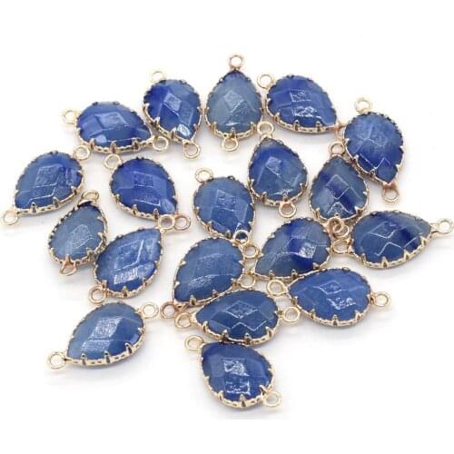 New Blue Aventurines JadesPendant Connectors Water Drop Shape Double Hole Connectors for DIY Jewelry Making 14x28mm