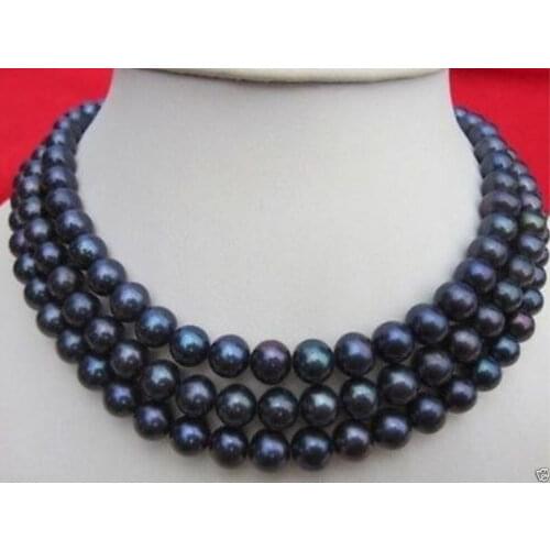 AAA 9-10MM TAHITIAN BLACK PEARL NECKLACE 50" 14K GOLD CLASP