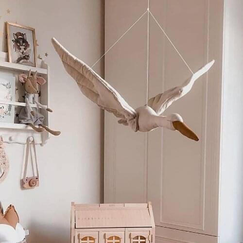 Cotton Linen Wall Hanging Swan Pendant Plush Stuffed Doll Children Bedroom Nursery Room Hanging Ornament Decoration Kids Toy