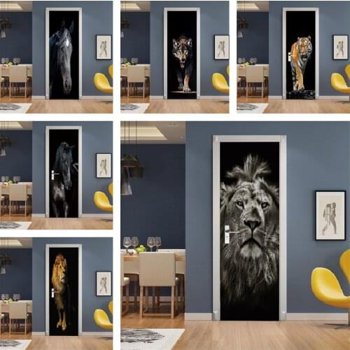 Simple Black White Animal Decoration Sticker Door Wallpaper For Living Room Bedroom Home Design Art Poster Adhesive Wall Decals