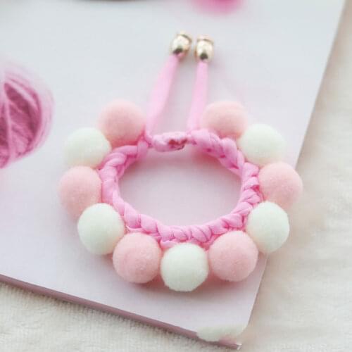 Pink Blue Plush Ball Dog Collar Candy Necklace Decoration Collar Puppy Neck Strap with Pearl Yorkie Chihuahua Pug Kitty Collar