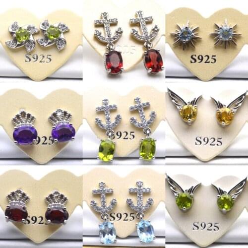 RS Free Shipping Womens Earrings For Women Natural Garnet Topaz Tourmaline Diopside Amethyst Jewelry Stud Earrings 2021 Trend
