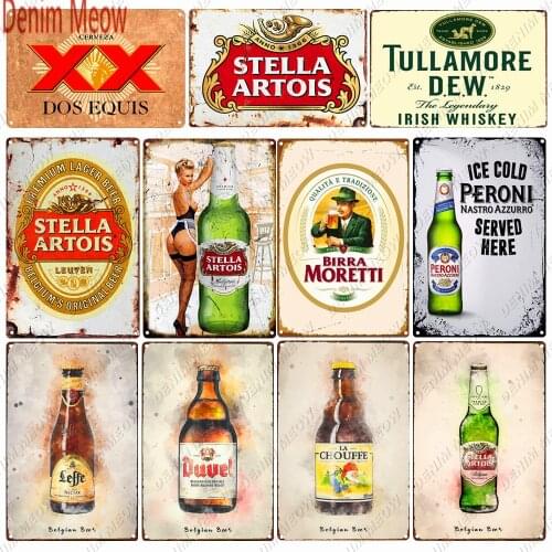 Vintage Belgian Beer Metal Sign Brand Poster European Retro Wall Decor Stella Artois for Pub Club Man Cave Bar Tin Sign WY168