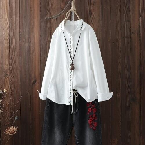 Women tops summer 2019 Oriental blouse spring Chinese style shirt peasant womens tops and blouses Japanese streetwear AA4696