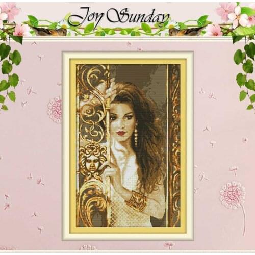 Woman behind the railing counted 11CT 14CT Cross Stitch Sets DIY Chinese Cross-stitch Kits Embroidery Needlework Home Decor