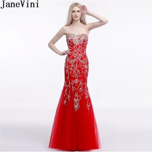 JaneVini Shiny Sequins Mermaid Formal Bridesmaid Dress Long Red Ladies Wedding Party Dresses Tulle Floor Length Prom Gown 2018