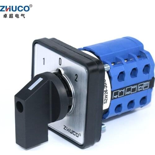 ZHUCO SZW26/LW26-20 1-0-2 3 Position 3 Phase Cam Switches Rotary Switch Changeover Control Switch 64X64 48X48 mm Panel Mount