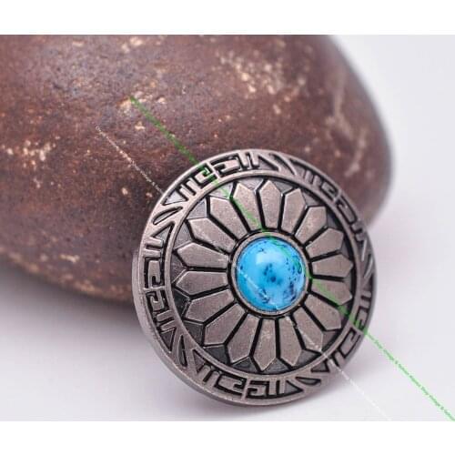 10pcs 1" Retro Black Southeast Sun Flower Sky Blue Turquoise Concho For Leathercraft Belt Key Ring Wallet Decor