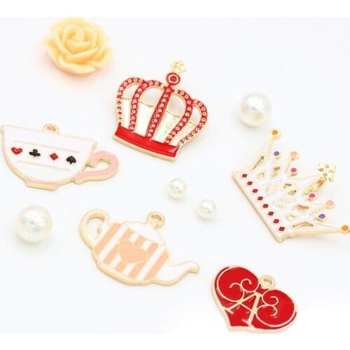 10pcs/lot Cute teapot cup Enamel imperial Crown Charms for DIY Earring Jewelry Handmade Headwear accessories Finding XL789
