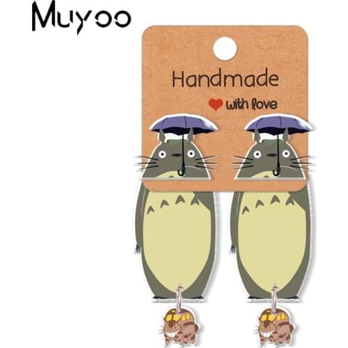 2021 New Kawaii Epoxys Acrylic Earrings Cute Anime Totoro with Umbrella and Cat Bus Epoxys Print Stud Earrings
