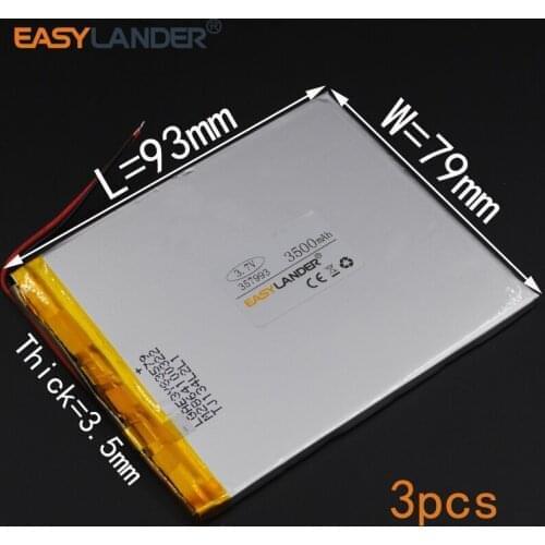 3pcs/Lot 3.7V 3500mAh 357993 Rechargeable li Polymer Li-ion Battery For 7 inch 9 inch tablet PC CUBE U25GT Power bank PDA