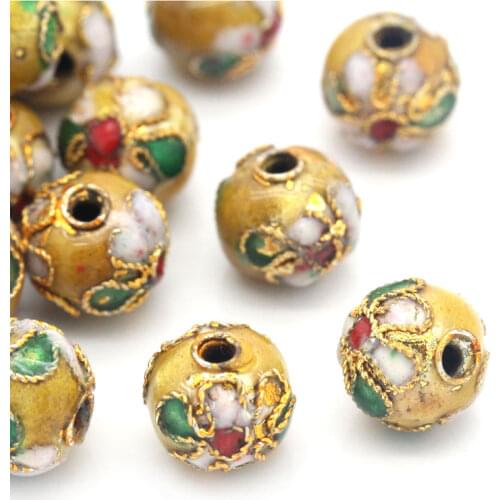 30pcs Craft Fancy Enamel Spacer Beads Cloisonne Filigree Copper Charm Beads Round Ball Beading Materials DIY Jewelry