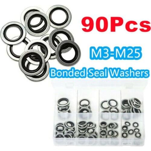 90Pcs/box M3 M6 M10 M12 M16 M20 M25 Professional BSP Bonded Seals Dowty Washers Zinc Plated Automotive Repair Tools Gaskets
