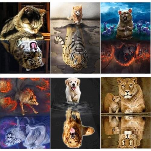 New 5D Diamond Embroidery Animal Diamond Painting Reflection Tiger Cross Stitch Full Square Round Drill Mosaic Home Decor Gift
