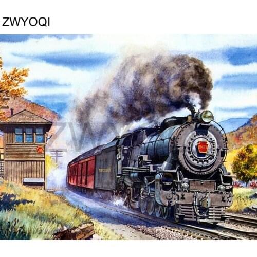 Full Round Diamond painting train smoke DIY Diamond embroidery Cross stitch Railroad track Full Square Diamond mosaic locomotive