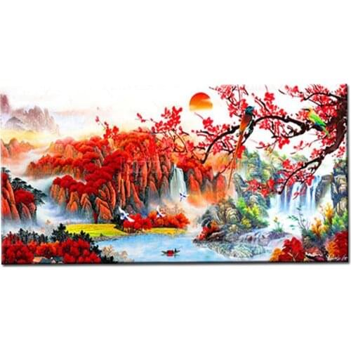 100x200cm Diamond Painting Red mountain tree Bird Diy Cross Stitch Diamond Mosaic Picture Of Embroidery crystal landscape