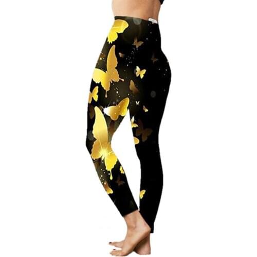 Summer Women Pants Skinny pants Butterfly Print Hip Lift High Waist Stretchy Leggings Fashion Women Sports Pants 5XL