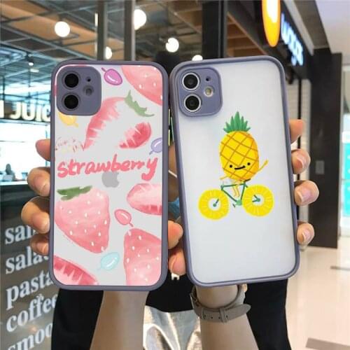 Phone Case For iPhone 12 11 Mini Pro XR XS Max 7 8 Plus X fruit banana pineapple Strawberry Matte transparent Gray Cover