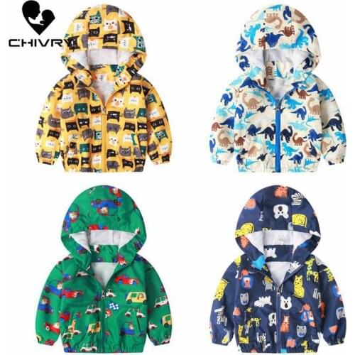 New Spring Autumn Children Coat Kids Jacket Boys Girls Outerwear Boy Fashion Cartoon Dinosaur Print Windbreaker Baby Clothing