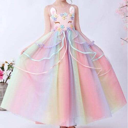 Childrens rainbow dress Stage performance Tutu Princess Girls
