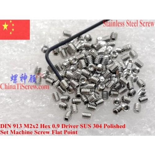 DIN 913 stainless steel Set Screws M2x2 M2x3 M2x4 M2x5 Hex 0.9 Driver Flat Point 100 pcs Polished