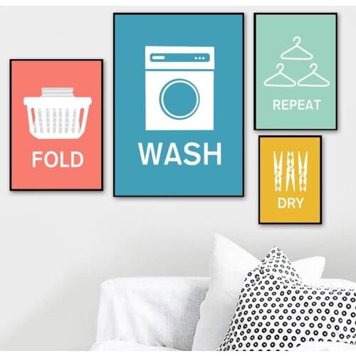 Home Decor Modern Laundry Room Nordic Poster Prints Wash Fold Repeat Dry Quote Canvas Painting On The Wall Washroom Art Pictures