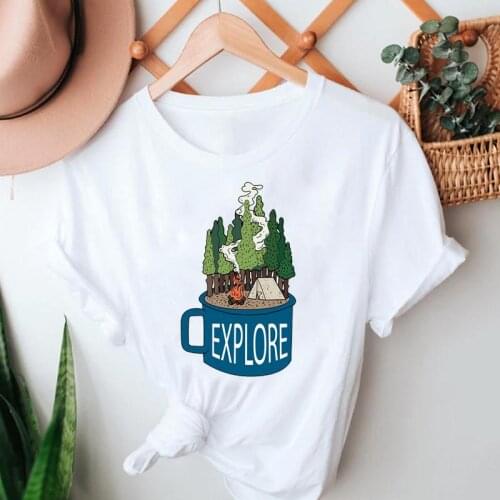 Women Summer Tshirts Lady Print Female Tee T-Shirt Forest Adventure Camper Cartoon Short Sleeve Clothes Graphic T Top