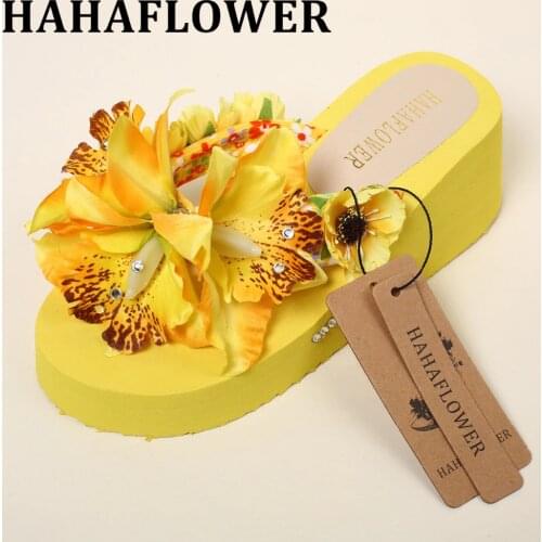 HAHAFLOWER New Fashion Summer Women High Heels Slippers Flip Flops Beach Wedge Platform Shoes Wedge Flip Flops