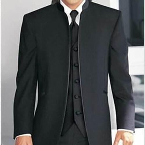 Custom Made to Measure Tailored mens BESPOKE suit,black Madarin Collar grooms men tuxedos with waistcoat(Jacket+Pants+Vest)