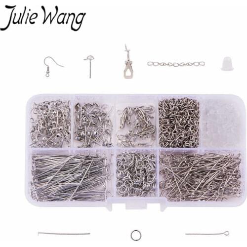 Julie Wang 1 BOX Jump Rings Ear Hook Needle Short Chain Bead Cap Earring Backs Iron Accessories Set For Fashion Jewelry Making