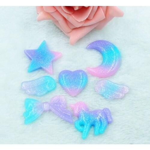 30pcs/lot kawaii bow horse moon heart star flat back resin cabochons accessories