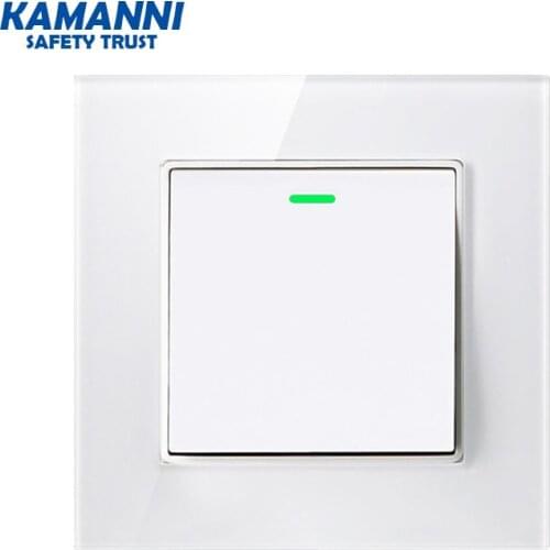 Kamanni Push Button Switch 1/2/3/4 Gang 1/2 Way White Crystal Glass Panel Luminous Fluorescent Strip EU Standard 10a Wall Switch