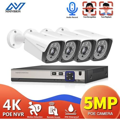 Face Detection 5MP Home Video Security Camera NVR System 4CH POE NVR Kit Indoor Audio POE IP Dome CCTV Surveillance Camera Kit