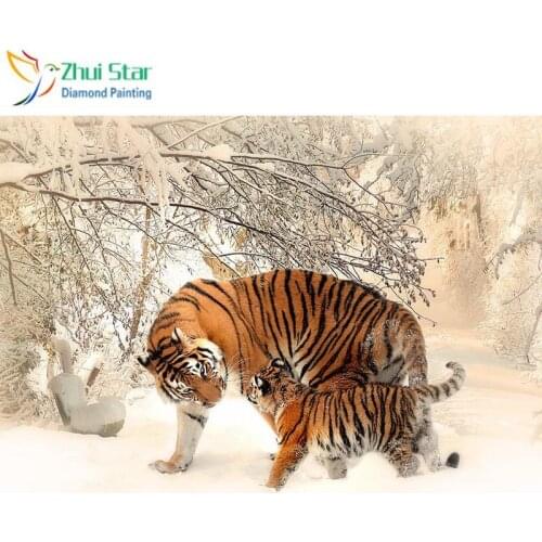 Zhui Star 5D DIY full Square drill Diamond painting Cross stitch Two tigers in the snow Diamond embroidery Mosaic decor