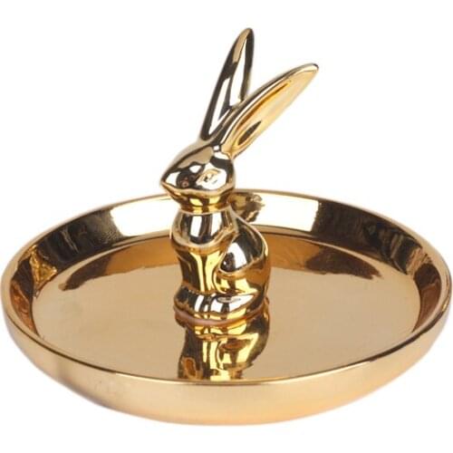 Northern wind ceramic crafts and gifts gold-plated jewelry animals disc ring watch household receive plate decoration