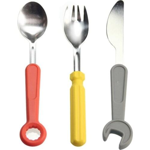 Wrench Screwdriver silicone stainless steel Portable Travel Kids Adult Cutlery Fork Spoon Picnic Set Gift SN3555