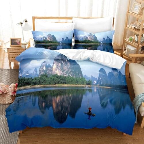 Seaside Bedding Set Single Twin Full Queen King Size Mountain Scenery Bed Set Childrens Kid Bedroom Duvetcover Sets 002