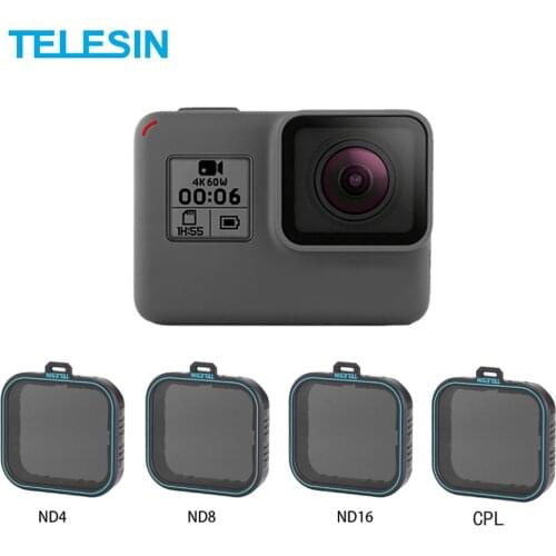 Telesin 4 Pack ND 4 8 16 Kit Len Protector + CPL Filter Set Neutral Density Filter for GoPro Hero 5 6 7 Black Camera Accessories