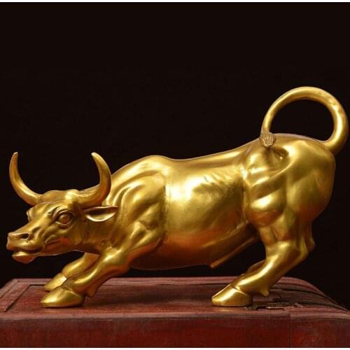 Brass Bull Wall Street Cattle Sculpture Charging Stock Market Copper Cow Statue Mascot Crafts Ornament Home Office Gift